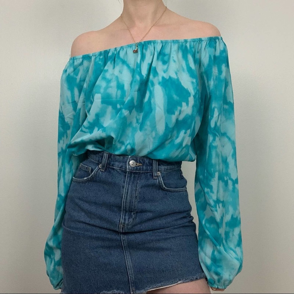 Michael Kors Off The Shoulder Blue Blouse Top
